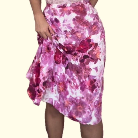 Purple Pink Floral Midi Skirt