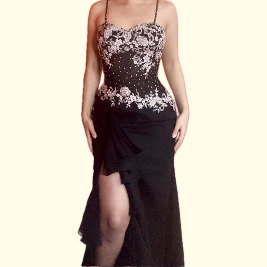 Black Beaded Embellished Vintage Prom Dress