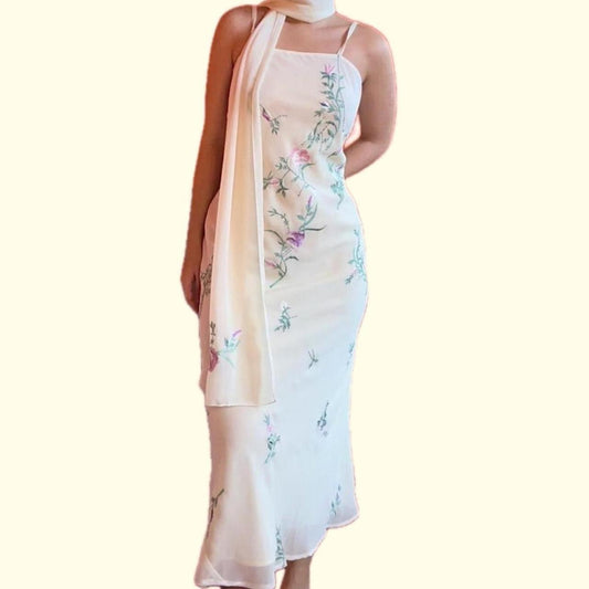 Cream Floral Dress And Wrap