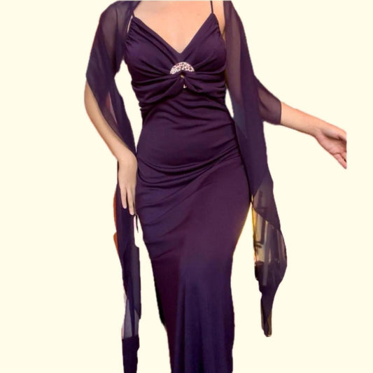 Dark Purple Jewelled Evening Dress