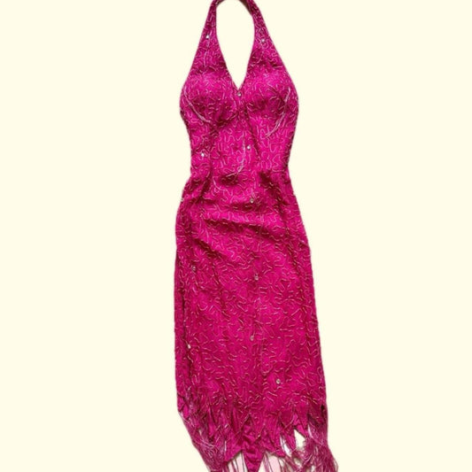 90s Silk Beaded Evening Dress