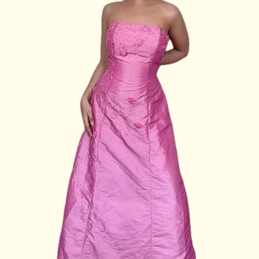 Beaded Pink Vintage Prom Dress